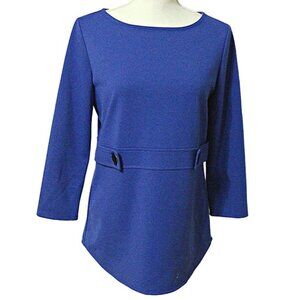 Kasper Womens Royal Blue Button Toggle Waist 3/4/Long Sleeves Blouse Top Small